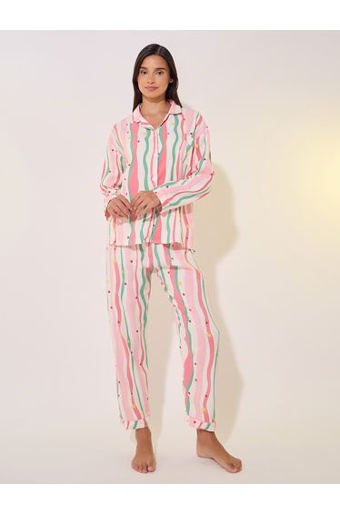 Printed Long Sleeve Shirt and Pyjama Set