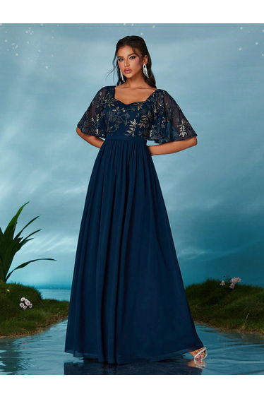 Leely Elegant Sweetheart Flounce Sleeve Party Dress