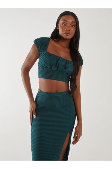 Textured Jersey Puff Sleeve Top