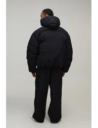 Oversized Boxy Fit Nylon OFCL Hooded Puffer Jacket - black - 1
