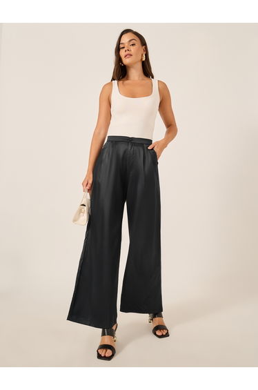 Mid Rise Wide Leg Satin Pants