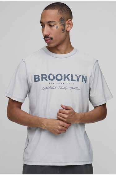 Grey Regular Brooklyn Exposed Seam T-Shirt - grey