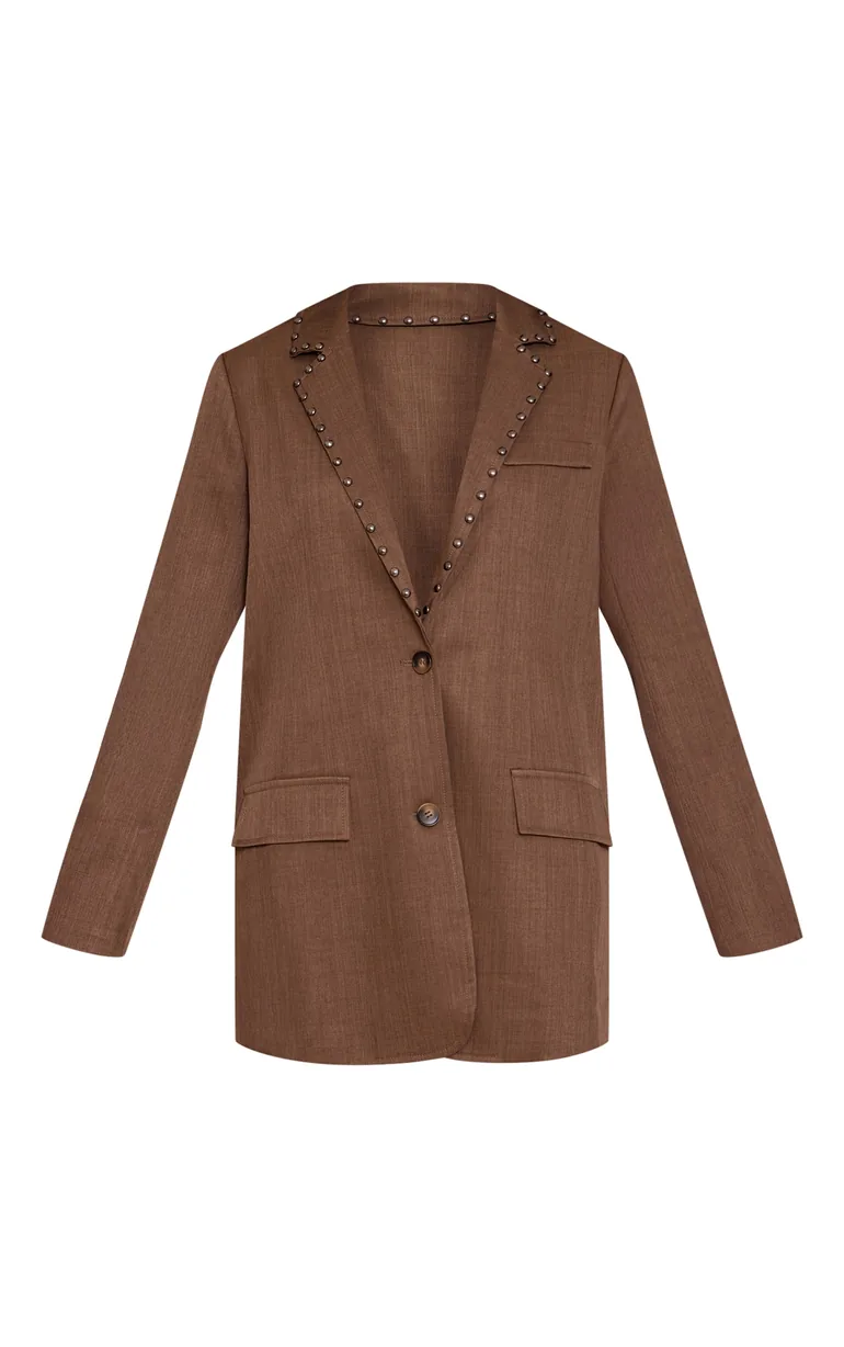 brown oversized blazer dress Mushroom Tailored Woven Studded Oversized Blazer Dress Prettylittlething  Brown : Party Dresses : VogaCloset Oman