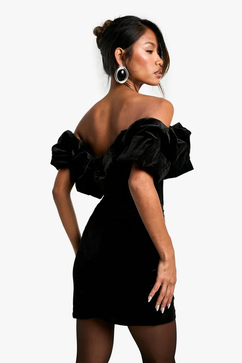 Extreme Ruffle Velvet Mini Dress - black - 2