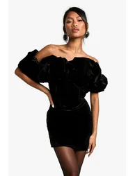 Extreme Ruffle Velvet Mini Dress - black - 1