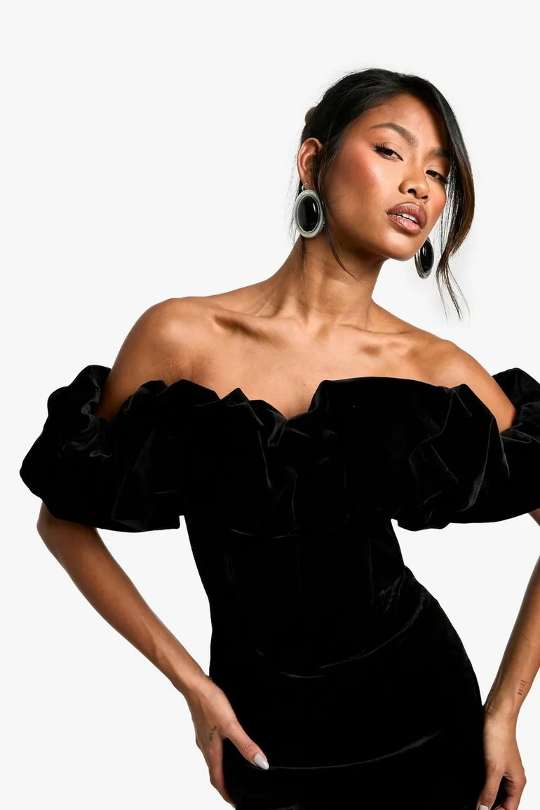 Extreme Ruffle Velvet Mini Dress - black - 3