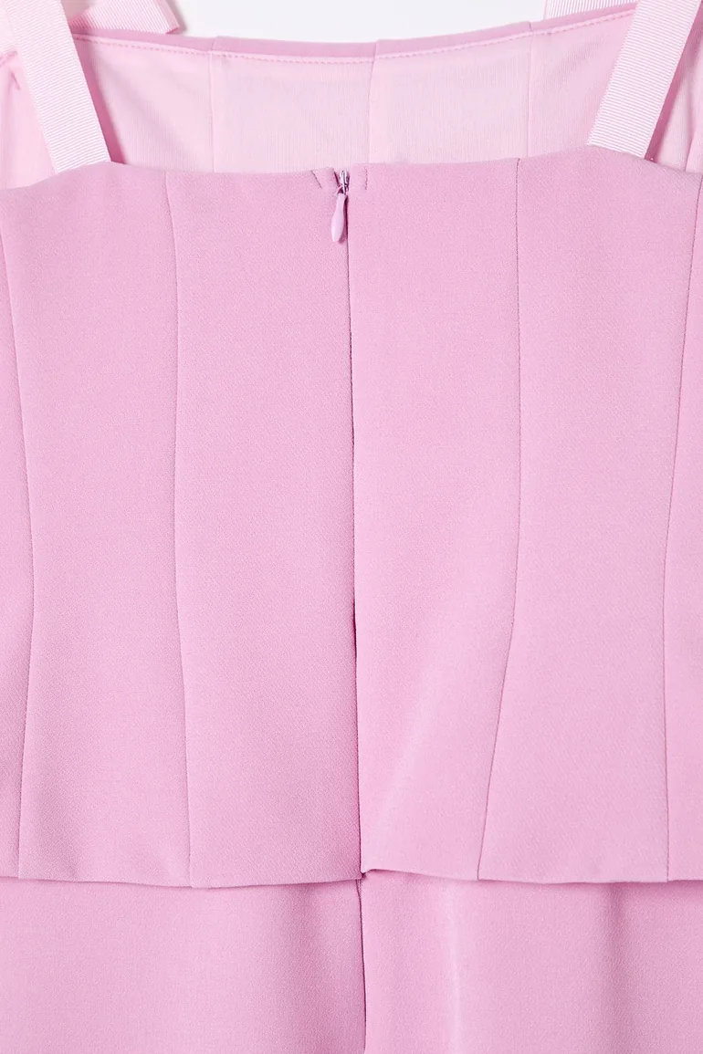 فستان بتصميم بشكل A بفيونكة لون زهري  - 4