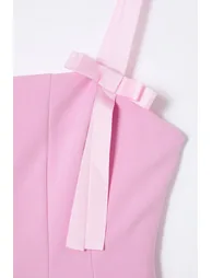 فستان بتصميم بشكل A بفيونكة لون زهري  - 6