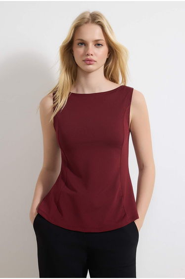 Burgundy Peplum Fitted/Bodycon Knitted Blouse