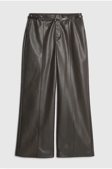 Petite Brown Faux Leather Wide Leg Trousers