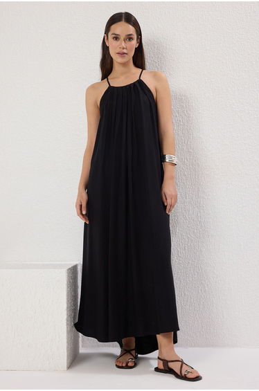 Black Wide Cut Maxi Woven Dress