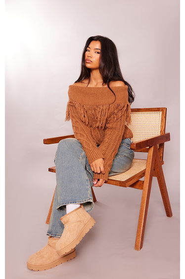 Sand Faux Suede Cleated Mini Ankle Boots