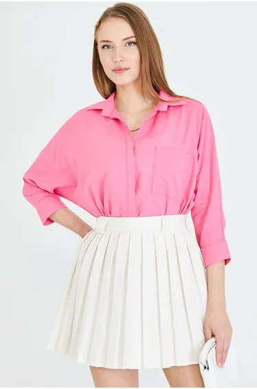 Women's Fuchsia Loose Linen Shirt with Pocket ARM-21Y001035
