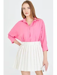 قميص كتان نسائي فضفاض بجيوب