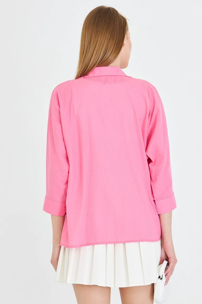 قميص كتان نسائي فضفاض بجيوب - 5