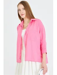 قميص كتان نسائي فضفاض بجيوب - 3