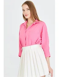 قميص كتان نسائي فضفاض بجيوب - 1