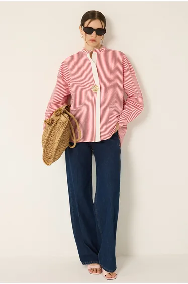 STRIPED TUNIC WITH METAL BUTTONS