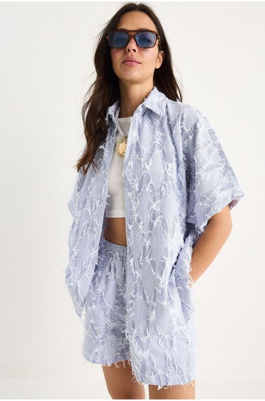 LUCCI Oversized Striped Co-ord Set with Frilly Detail