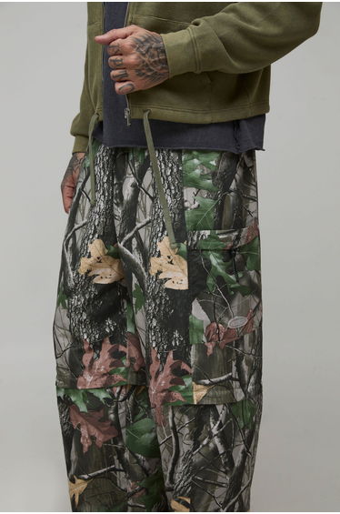 Parachute Fit Camo Zip Off Cargo Utility Trousers - camo