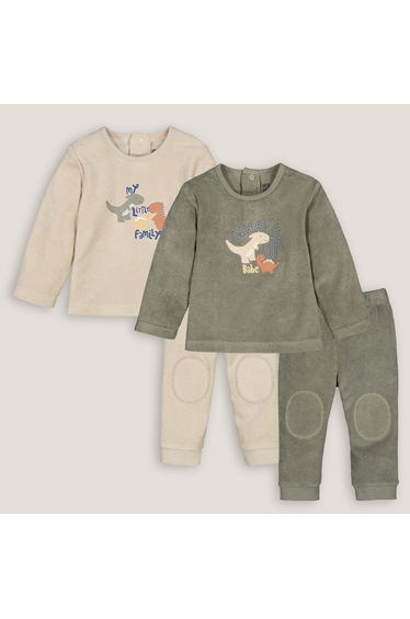 Pack of 2 Pyjamas in Cotton Mix Towelling with Dinosaur Print