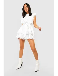 Broderie Ruffle Playsuit - white - 2