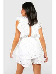 Broderie Ruffle Playsuit - white - 1