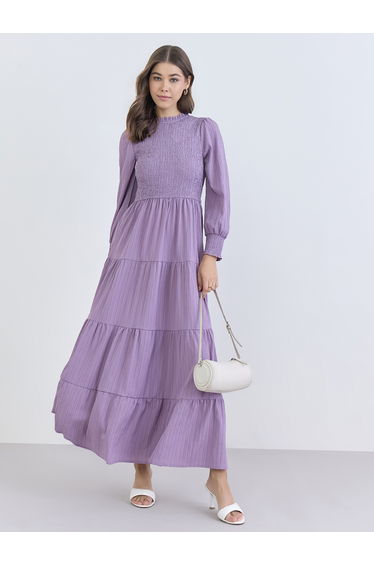 Women Smocked Detail Tiered Maxi Dress