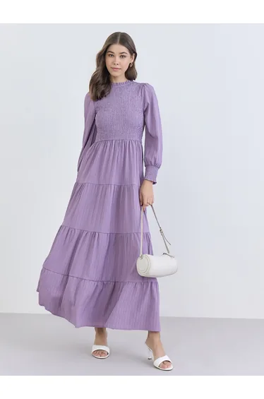 Women Smocked Detail Tiered Maxi Dress