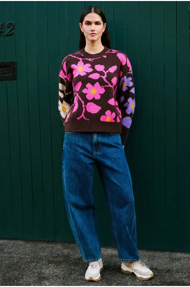Yumi Multicolour Floral Intarsia Relaxed Fit Jumper