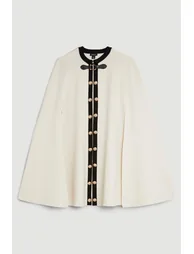 Viscose Blend Military Trim Knitted Cape - 3