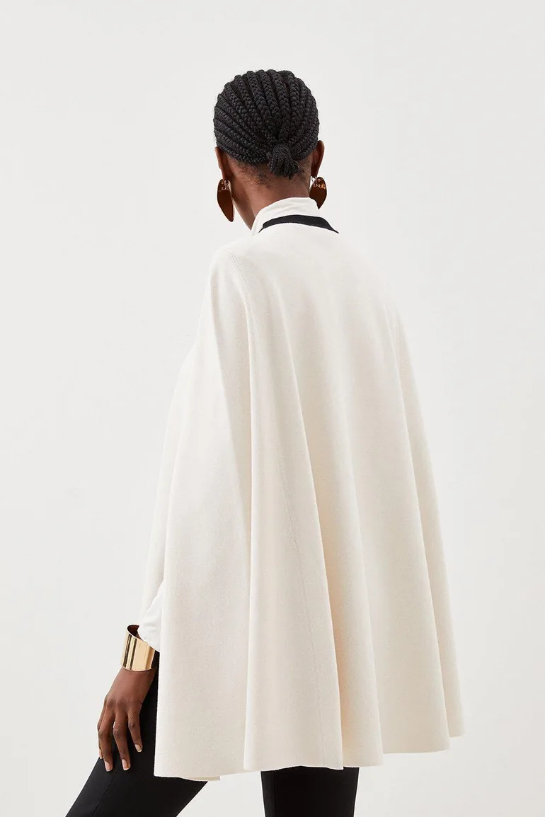 Viscose Blend Military Trim Knitted Cape - 2