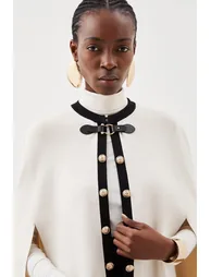 Viscose Blend Military Trim Knitted Cape - 1