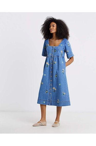 Daisy Embroidered Denim Dress