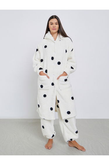 Fleece Spot Ear Hood Pocket Robe and Pyjama Set