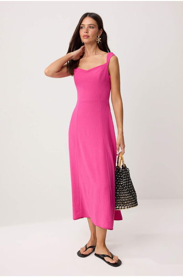 Fuchsia Gipeli Heart Collar Maxi Woven Dress
