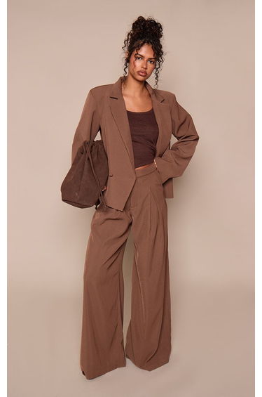 Mushroom Tailored Pleated Wide Leg Trousers Co-ord