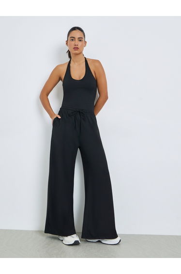 Back Dual Strap Crop Top and Straight Pants Set