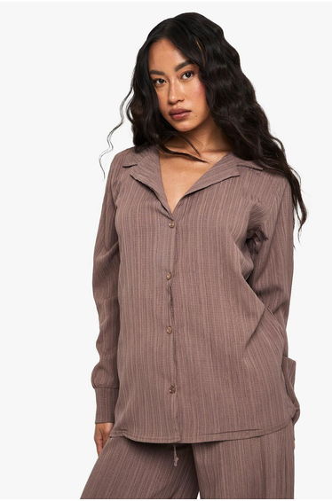 Crinkle Oversized Shirt - mocha