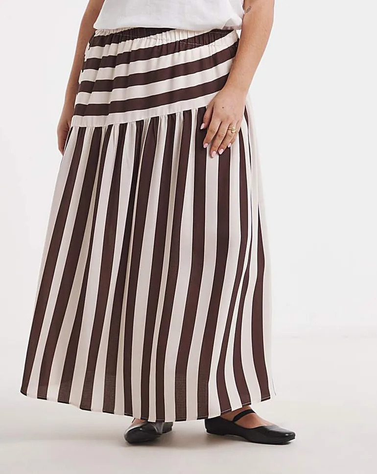 Chocolate Stripe Asymmetric Skirt - 3