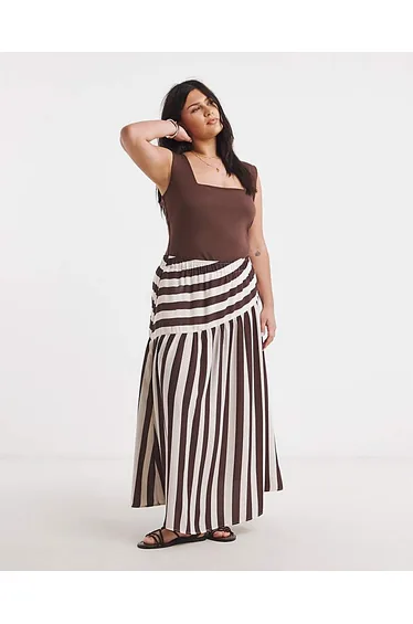 Chocolate Stripe Asymmetric Skirt