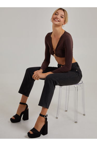 Gold Trim Slinky Long Sleeve Top