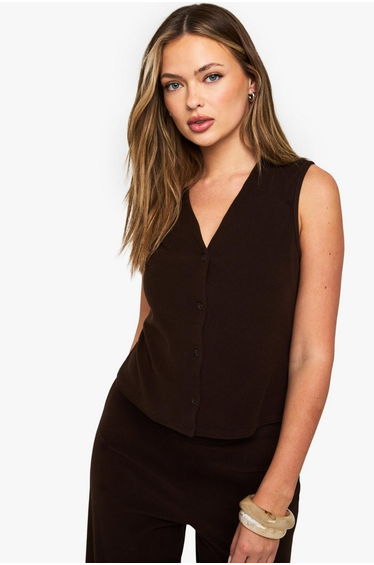 Brushed Micro Rib V Neck Button Through Waistcoat