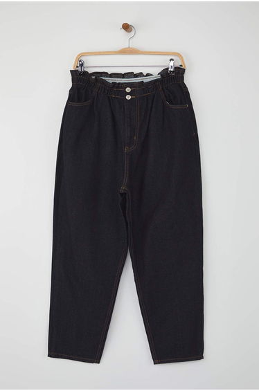 Dark Blue High Waist Elastic Mom Jeans