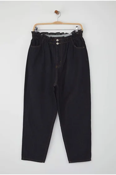 Dark Blue High Waist Elastic Mom Jeans