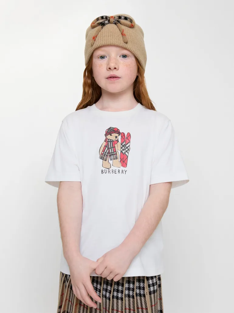 Burberry Girls Cedar Ski Bear T-Shirt in White