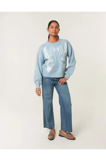 سترة بلو فانيلا قطن أزرق بأكمام طويلة