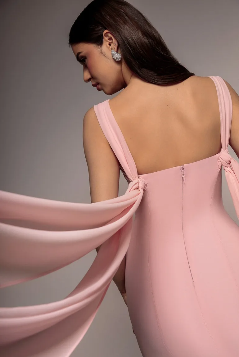 Multiway Cape Chiffon Sweetheart Maxi Dress - Blush Pink by Goddiva - 3