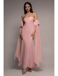 Multiway Cape Chiffon Sweetheart Maxi Dress - Blush Pink by Goddiva - 6