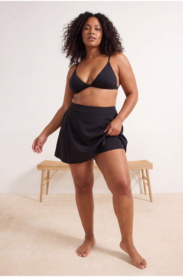 Black Plus Size Bikini Bottom with Shorts Inside and Pockets